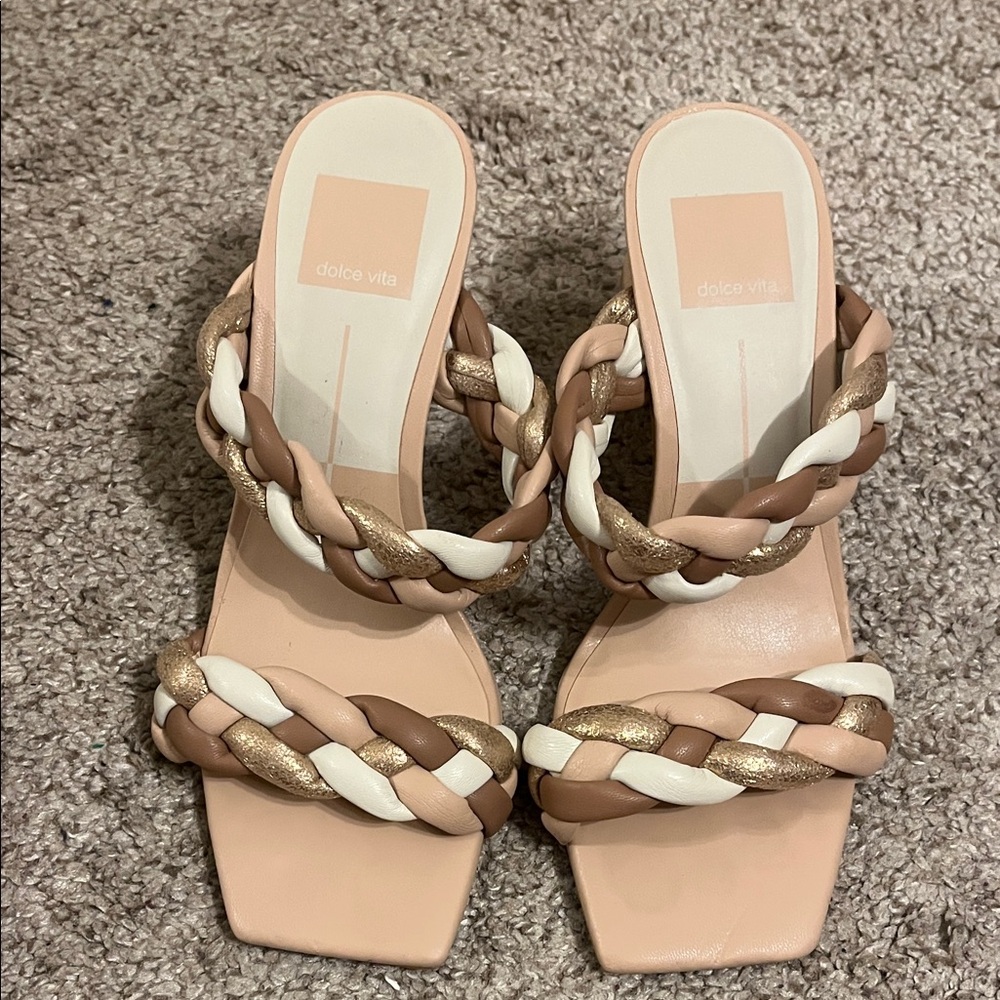 Dolce Vita Braided Heels - Tan, Cream, Gold